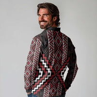 Red Tukutuku Pattern Aotearoa Long Sleeve Polo Shirt Niho Taniwha and Puhoro Motifs