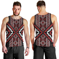 Red Tukutuku Pattern Aotearoa Men Tank Top Niho Taniwha and Puhoro Motifs LT7 - Polynesian Pride