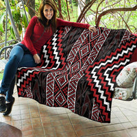 Red Tukutuku Pattern Aotearoa Quilt Niho Taniwha and Puhoro Motifs