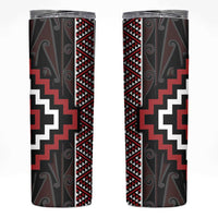 Red Tukutuku Pattern Aotearoa Skinny Tumbler Niho Taniwha and Puhoro Motifs