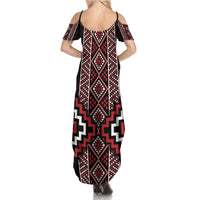 Red Tukutuku Pattern Aotearoa Summer Maxi Dress Niho Taniwha and Puhoro Motifs LT7 - Polynesian Pride