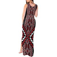 Red Tukutuku Pattern Aotearoa Tank Maxi Dress Niho Taniwha and Puhoro Motifs LT7 - Polynesian Pride