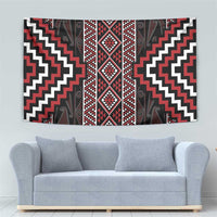 Red Tukutuku Pattern Aotearoa Tapestry Niho Taniwha and Puhoro Motifs