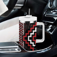 Red Tukutuku Pattern Aotearoa Tumbler With Handle Niho Taniwha and Puhoro Motifs LT7 - Polynesian Pride