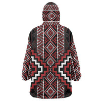 Red Tukutuku Pattern Aotearoa Wearable Blanket Hoodie Niho Taniwha and Puhoro Motifs LT7 - Polynesian Pride