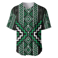 Jade Tukutuku Pattern Aotearoa Baseball Jersey Niho Taniwha and Puhoro Motifs