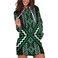 Jade Tukutuku Pattern Aotearoa Hoodie Dress Niho Taniwha and Puhoro Motifs LT7 Green - Polynesian Pride