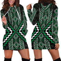 Jade Tukutuku Pattern Aotearoa Hoodie Dress Niho Taniwha and Puhoro Motifs LT7 - Polynesian Pride