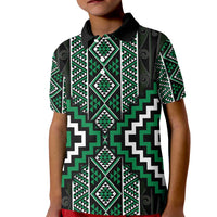 Jade Tukutuku Pattern Aotearoa Kid Polo Shirt Niho Taniwha and Puhoro Motifs