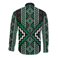 Jade Tukutuku Pattern Aotearoa Long Sleeve Button Shirt Niho Taniwha and Puhoro Motifs LT7 - Polynesian Pride
