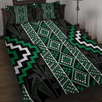 Jade Tukutuku Pattern Aotearoa Quilt Bed Set Niho Taniwha and Puhoro Motifs LT7 Green - Polynesian Pride