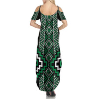 Jade Tukutuku Pattern Aotearoa Summer Maxi Dress Niho Taniwha and Puhoro Motifs LT7 - Polynesian Pride