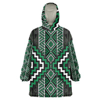 Jade Tukutuku Pattern Aotearoa Wearable Blanket Hoodie Niho Taniwha and Puhoro Motifs LT7 One Size Green - Polynesian Pride