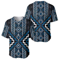 Azure Tukutuku Pattern Aotearoa Baseball Jersey Niho Taniwha and Puhoro Motifs