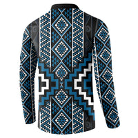 Azure Tukutuku Pattern Aotearoa Button Sweatshirt Niho Taniwha and Puhoro Motifs LT7 - Polynesian Pride