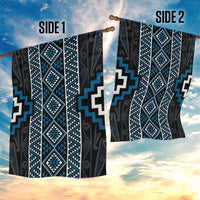 Azure Tukutuku Pattern Aotearoa Garden Flag Niho Taniwha and Puhoro Motifs LT7 - Polynesian Pride