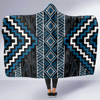 Azure Tukutuku Pattern Aotearoa Hooded Blanket Niho Taniwha and Puhoro Motifs LT7 One Size Blue - Polynesian Pride