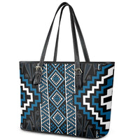 Azure Tukutuku Pattern Aotearoa Leather Tote Bag Niho Taniwha and Puhoro Motifs