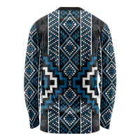 Azure Tukutuku Pattern Aotearoa Long Sleeve Shirt Niho Taniwha and Puhoro Motifs LT7 - Polynesian Pride