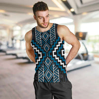 Azure Tukutuku Pattern Aotearoa Men Tank Top Niho Taniwha and Puhoro Motifs LT7 Blue - Polynesian Pride