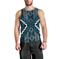 Azure Tukutuku Pattern Aotearoa Men Tank Top Niho Taniwha and Puhoro Motifs LT7 - Polynesian Pride