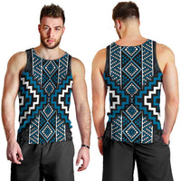 Azure Tukutuku Pattern Aotearoa Men Tank Top Niho Taniwha and Puhoro Motifs LT7 - Polynesian Pride