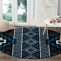 Azure Tukutuku Pattern Aotearoa Round Carpet Niho Taniwha and Puhoro Motifs