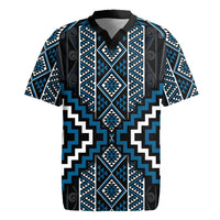 Azure Tukutuku Pattern Aotearoa Rugby Jersey Niho Taniwha and Puhoro Motifs