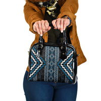 Azure Tukutuku Pattern Aotearoa Shoulder Handbag Niho Taniwha and Puhoro Motifs