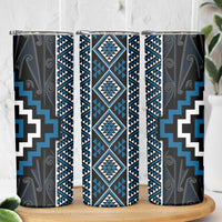 Azure Tukutuku Pattern Aotearoa Skinny Tumbler Niho Taniwha and Puhoro Motifs