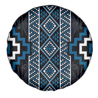 Azure Tukutuku Pattern Aotearoa Spare Tire Cover Niho Taniwha and Puhoro Motifs