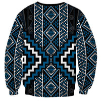 Azure Tukutuku Pattern Aotearoa Sweatshirt Niho Taniwha and Puhoro Motifs LT7 - Polynesian Pride