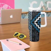 Azure Tukutuku Pattern Aotearoa Tumbler With Handle Niho Taniwha and Puhoro Motifs LT7 - Polynesian Pride