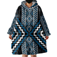 Azure Tukutuku Pattern Aotearoa Wearable Blanket Hoodie Niho Taniwha and Puhoro Motifs LT7 - Polynesian Pride