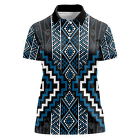Azure Tukutuku Pattern Aotearoa Women Polo Shirt Niho Taniwha and Puhoro Motifs