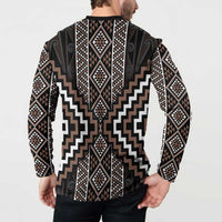 Classic Tukutuku Pattern Aotearoa Button Sweatshirt Niho Taniwha and Puhoro Motifs LT7 - Polynesian Pride