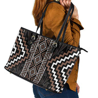 Classic Tukutuku Pattern Aotearoa Leather Tote Bag Niho Taniwha and Puhoro Motifs