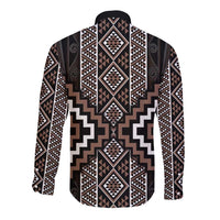 Classic Tukutuku Pattern Aotearoa Long Sleeve Button Shirt Niho Taniwha and Puhoro Motifs LT7 - Polynesian Pride