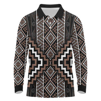 Classic Tukutuku Pattern Aotearoa Long Sleeve Polo Shirt Niho Taniwha and Puhoro Motifs