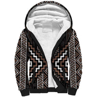 Classic Tukutuku Pattern Aotearoa Sherpa Hoodie Niho Taniwha and Puhoro Motifs LT7 Unisex Brown - Polynesian Pride
