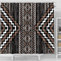 Classic Tukutuku Pattern Aotearoa Shower Curtain Niho Taniwha and Puhoro Motifs