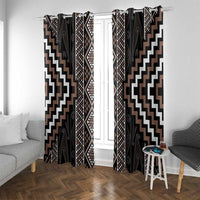 Classic Tukutuku Pattern Aotearoa Window Curtain Niho Taniwha and Puhoro Motifs LT7 With Grommets Brown - Polynesian Pride