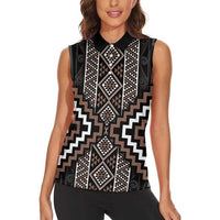 Classic Tukutuku Pattern Aotearoa Women Sleeveless Polo Shirt Niho Taniwha and Puhoro Motifs