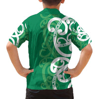 Pounamu Green Maori Family Matching Off The Shoulder Long Sleeve Dress and Hawaiian Shirt Koru Kowhaiwhai - Polynesian Pride