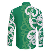 Pounamu Green Maori Family Matching Off The Shoulder Long Sleeve Dress and Hawaiian Shirt Koru Kowhaiwhai - Polynesian Pride