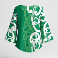 Pounamu Green Maori Kimono Sleeve Blouse Koru Kowhaiwhai LT7 - Polynesian Pride