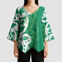 Pounamu Green Maori Kimono Sleeve Blouse Koru Kowhaiwhai LT7 - Polynesian Pride