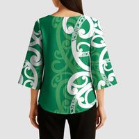 Pounamu Green Maori Kimono Sleeve Blouse Koru Kowhaiwhai LT7 - Polynesian Pride