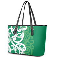 Pounamu Green Maori Leather Tote Bag Koru Kowhaiwhai - Polynesian Pride