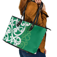 Pounamu Green Maori Leather Tote Bag Koru Kowhaiwhai - Polynesian Pride